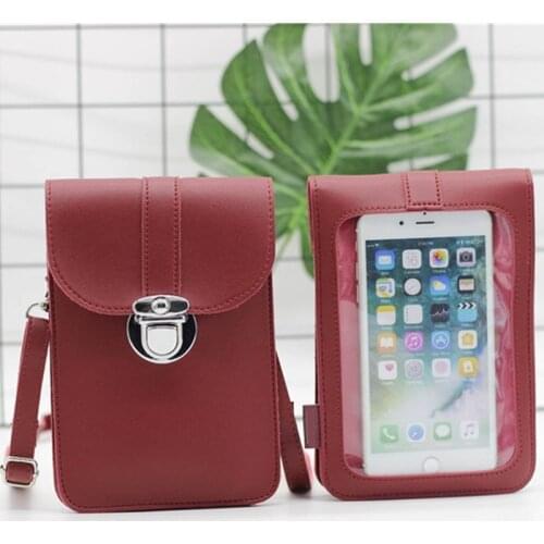 Cell Phone Purse,PU Crossbody Bag with Touch Screen Window, Multilayer Mobile Phone Card Wallet Shoulder Handbag for Woman Girl