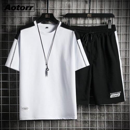 New Mens Tracksuit Summer T Shirt Shorts Casual Clothes Sportswear Cotton Sports Running Set Male O-neck Sweatsuit 2 Piece 4XL