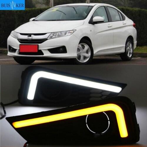 LED daytime Running Lights for Honda City 2015 2016 fog lamp cover drl with yellow turn signal light car styling