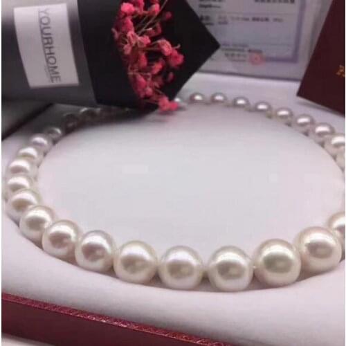 Gorgeous 12-14mm south sea round white pearl necklace 14K Gold Clasp