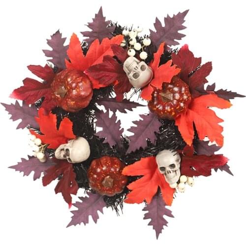 Wreaths Wall Hanging Halloween Artificial Flower Garland Skull Spooky 35cm Ornaments Decoration Pvc Skeleton Maple Leaf Pumpkin