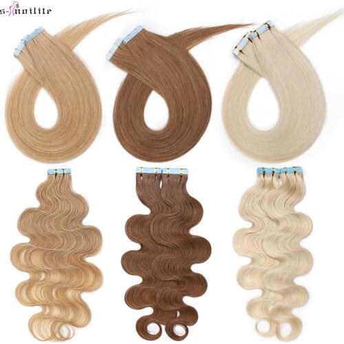 S-noilite 2g/pc Wavy/Straight Tape In Hair Extensions Remy Glue In Real Hair Extensions Invisible Double Sides 14inch Human Hair