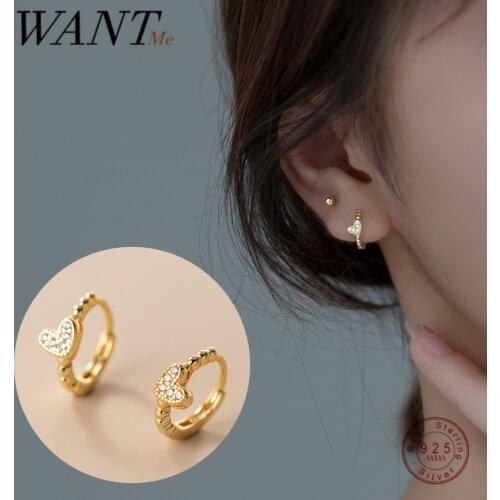 WANTME Eaarring 925 Sterling Silver Romantic Zircon CZ Love Heart Ear Buckle Earrings for Women Chic Teen Wedding Hoop Jewelry