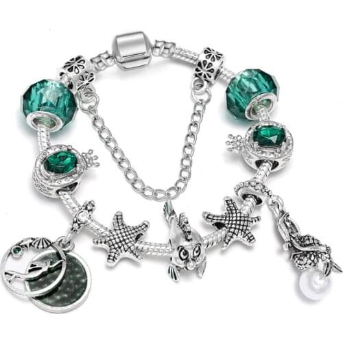YADA Gifts INS Starfish&Mermaid Beads Bracelets&Bangles For Women Charm Bracelets Unicorn Friendship Crystal Bracelet BT200319