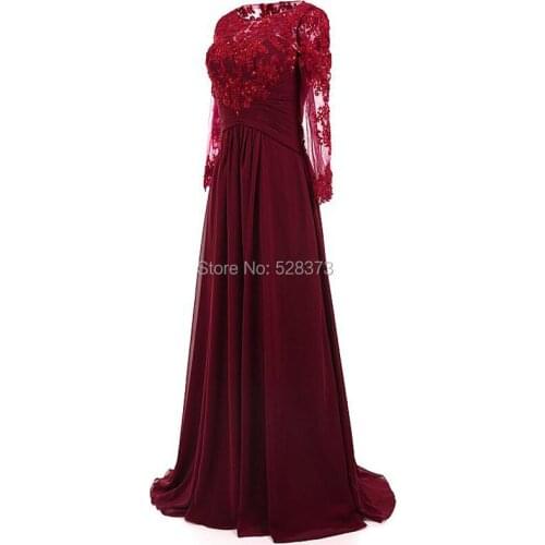 YNQNFS MD116 Elegant Chiffon Empire Long Sleeves Mother of the Bride/Groom Dresses Outfits Burgundy 2019