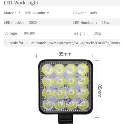 IP67 Work Lights Kit Parts Replacement 10-30V DC Tools 3520LM 42mm 48W Aluminum alloy
