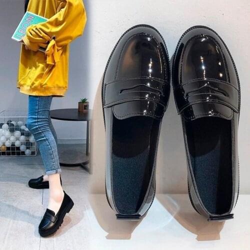 Woman Solid Black PU Leather Loafers Zapatos De Mujer Dropshipping Casual Women Slip on Flats Round Toe Platform Shoes 2021 New