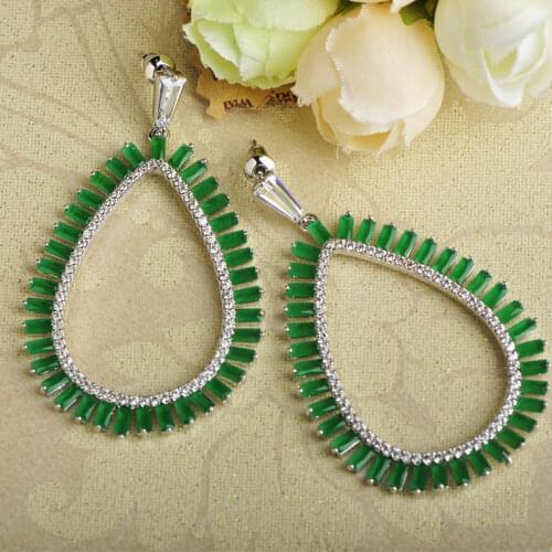 Blucome Luxurious Water Drop Cubic Zircon Big Earrings Full Green Rhinestones Copper Jewelry Women Party Holiday Ear Accessories