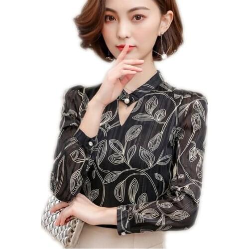 New Arrival Chiffon 2019 Women Short Blouses Spring Autumn V-Neck Office Lady Women Fashion Striped Slim Long Sleeve BlousesQ032