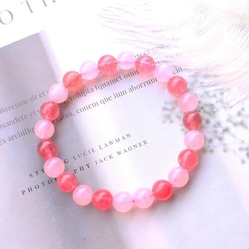 Natural stone strawberry crystal pink crystal DIY elastic bracelet for women Charm Natural Gem Jewelry Womens lucky bracelet