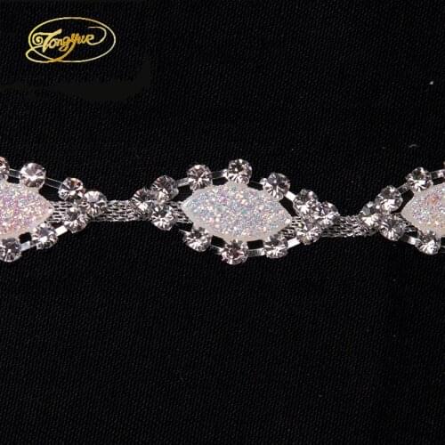 1 yard Zircon glass rhinestone applique high quality silver DIY Rhinestone Applique wedding decoration sewing accessories