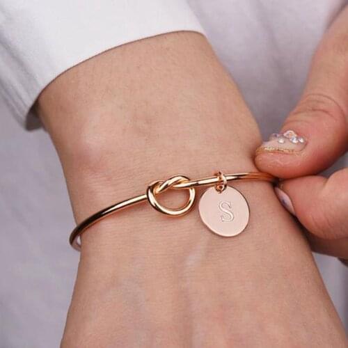 Fashion Name Female Jewelry Initial Alloy Letter Charm Bracelets For Women Girls Rose Gold Bow-knot Bracelets Bangles