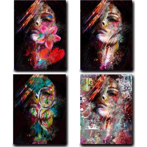 Abstract Watercolor African Woman Graffiti Art Paintings on the Wall Posters and Prints Modern Girl Face Canvas Pictures Cuadros