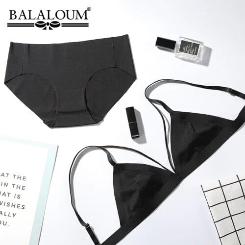 Balaloum Womens Sexy Triangle Bralette Bras Thin Cup Underwear Panty Sets Comfortable Lift Up Seamless Lingerie Brassiere Brief