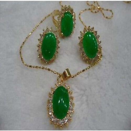 Free shipping New Womens Fashion jewelry beautiful green necklace pendant earring ring 7-9 # Set