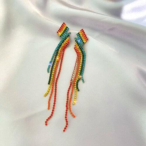 Jouval Large Shiny Blue Rhinestone Long Drop Earrings For Women Crystal Geometric Dangle Wedding Earring Brincos Fashion Jewelry