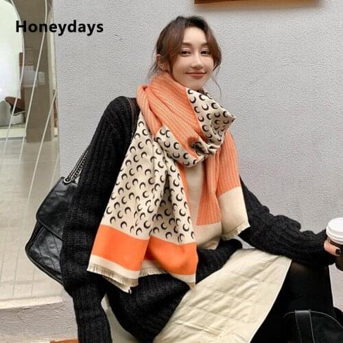 Designer Geometric Contrast Cashmere Scarf Printed Double-sided Thick Luxury Ladies Wedding Shawls Winter Warm Neckerchief Gift