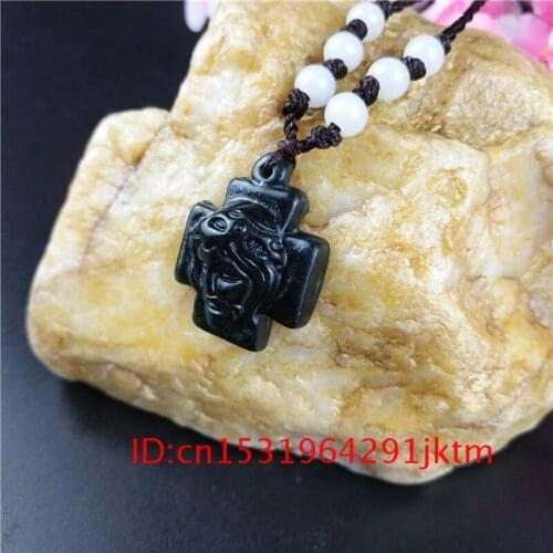For Charm Jade Black Carved Natural Cross Necklace Accessories Green Pendant Men Gifts Amulet Jesus Chinese Jewelry Obsidian