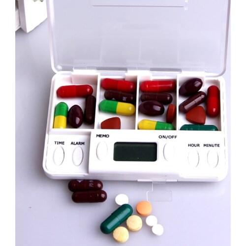 4 Grid Pill Box Medicine Storage Box Electronic Timing Reminder Medicine Boxes Alarm Timer Pills Organizer Pill Drug Container