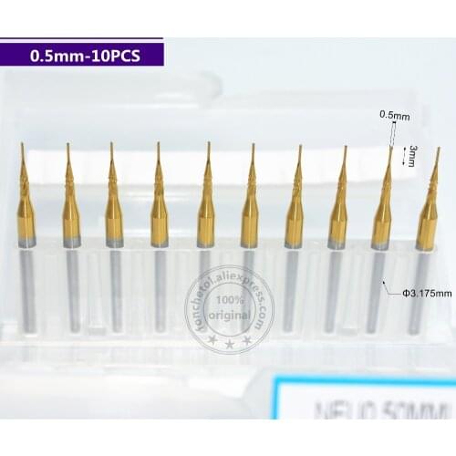 3.175mm*0.5mm,10pcs,Free shipping micro TiN Coating PCB End Milling cutter,CNC Corn milling Bit,Solid carbide tool,PVC,wood