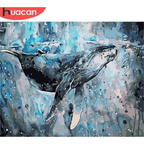 HUACAN Painting By Number Whale Drawing On Canvas DIY Pictures By Numbers Animal Kits Hand Painted Paintings Art Gift Home Decor