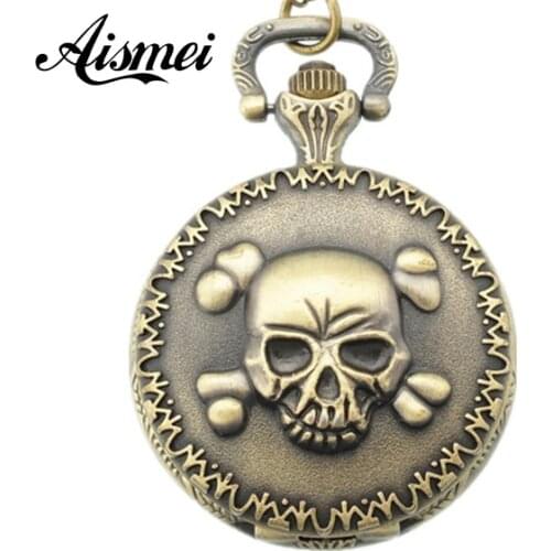 Pocket watch wholesale antique fashion High Quality retro alloy skull pocket watch 5pcs/lot