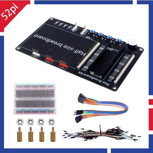 Raspberry Pi Pico Breakout Breadboard Kit Copper Pillar M2.5 Nut Built-In LED lights ButtonsBuzzer Half-size Breadboard