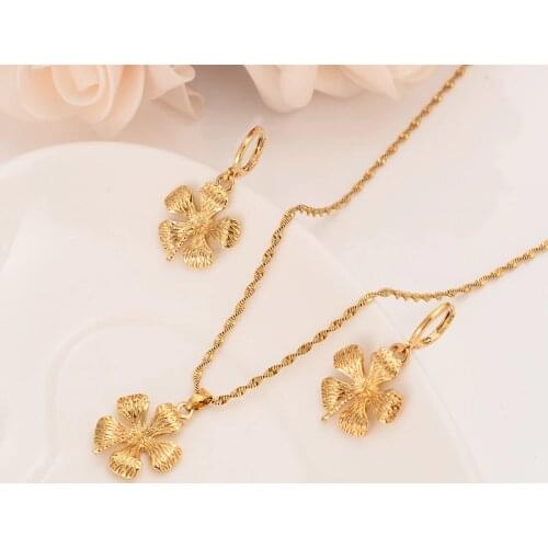 Ethiopian beautiful Gold vintage Flower Jewelry set for women Pendant Chain Earrings African Bride Wedding Bijoux gift girls