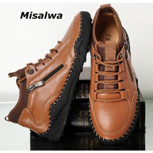Misalwa Oversize 38 48 Men Sneakers PU Leather Lace-up Hand Sewn Mens Loafers Breathable Spring / Winter Male Moccasins Dropship