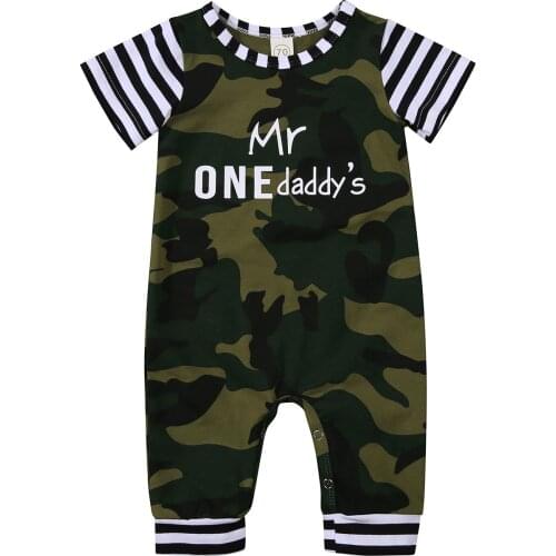 OPPERIAYA Summer Infant Short Sleeve O-neck Romper Camouflage Horizontal Striped Letter Print Loose Jumpsuit Version Clothing