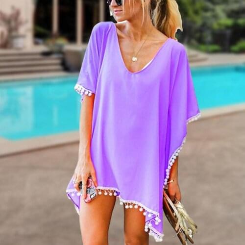 Hot 2021 Summer Women Swimsuit Cover-ups Woman Swimwear Beach Cover Up For Women Beachwear Tassel Solid Color Mini Dress