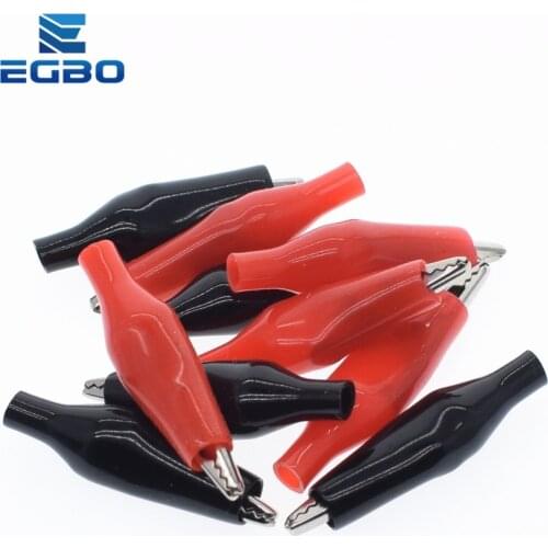 10pcs/lot 28MM Metal Alligator Clip G98 Crocodile Electrical Clamp for Testing Probe Meter Black and Red with Plastic Boot Rated