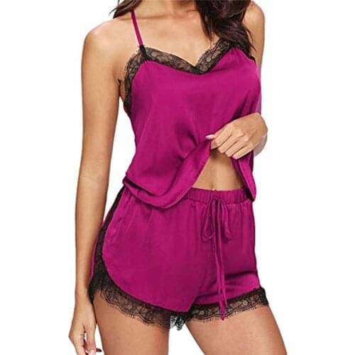 MIARHB Women Sleepwear Sleeveless Sling Lingerie Women Strap Sleepwear Undressed Lace Trim Satin Cami Top Sets Camis Nightgown20