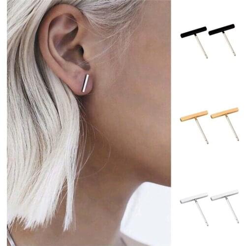 Alloy Silver Gold Fashion Bar Ear T Shape Earrings Gift Stud Womens Punk Chic