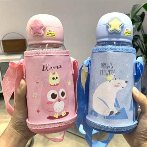 Cartoon Portable Baby Feeding Water Drink Straw Water Bottle Sippy Cup with Cover Learning Drinking Tritan Bebe