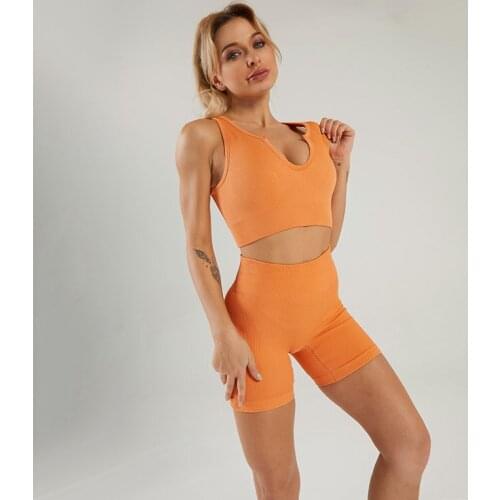 NORMOV Women Sets Summer Sleeveless Bras And High Waist Elastic Push Up Shorts Knitted Suit Solid Fitness Skinny Sets Woman