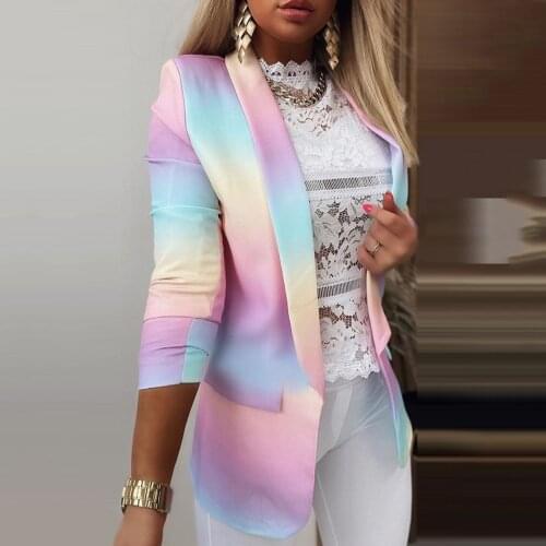 New Women Autumn Blazer Jacket Fashion Basic Blazer Casual Tie-dye Gradient Long Sleeve Work Suit Coat Office Lady Elegant Blaze