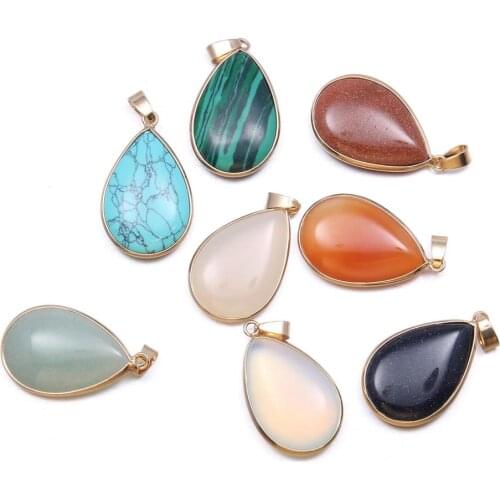 Natural Stone Pendants Rose Quartzs Water drop shape Fashion Necklace Pendant for Jewelry Making Diy Gift Accessories