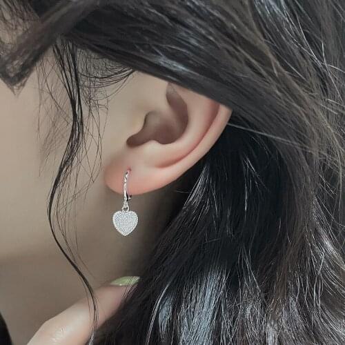 Love Heart Crystal Drop Hoop Earrings for Women Long Tassel Rhinestone Dangle Earrings Jewelry