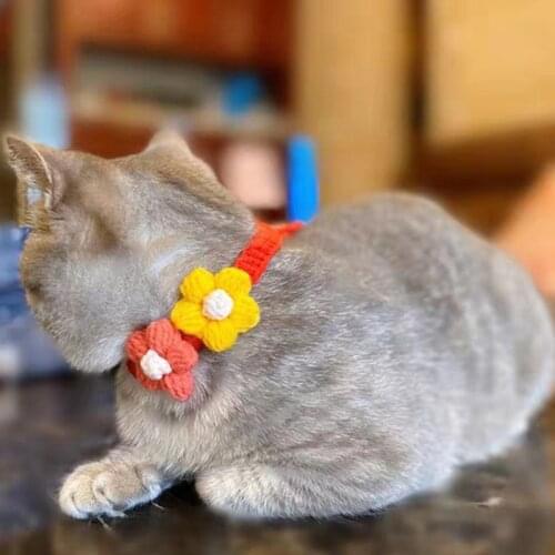 Floral Manual knitting wool Collar for Cats Cute Dog Necklace Sweet Pet Scarf Pink Cat Accessories for Kitten Chihuahua Yorkie