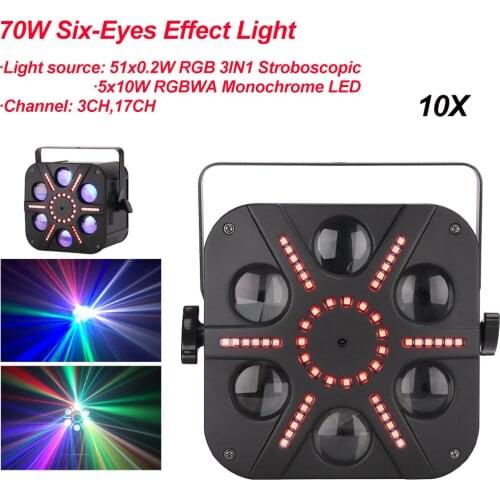 10Pcs/Lot 70W LED Disco 6 Eyes Effect Light DJ Ball Lamp DMX512 Sound Activated Laser Projector Light For Music Christmas Party