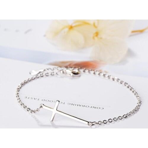 Sole Memory Original Cross Simple Delicate Sweet Romantic 925 Sterling Silver Female Resizable Bracelets SBR143