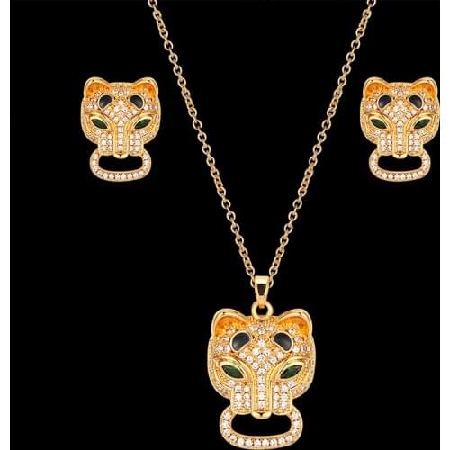 Vankeliif Simple animal pendant and earring Womens jewelry set Classic fashion jewelry with copper leopard head micro inlays