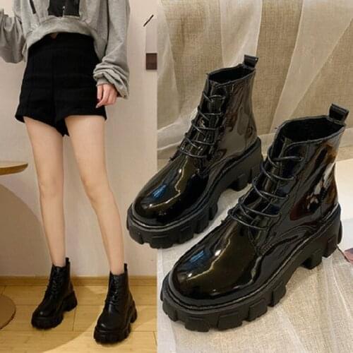 European style PU surface waterproof platform non-slip Martin boots fashion trend high-heeled comfortable womens boots
