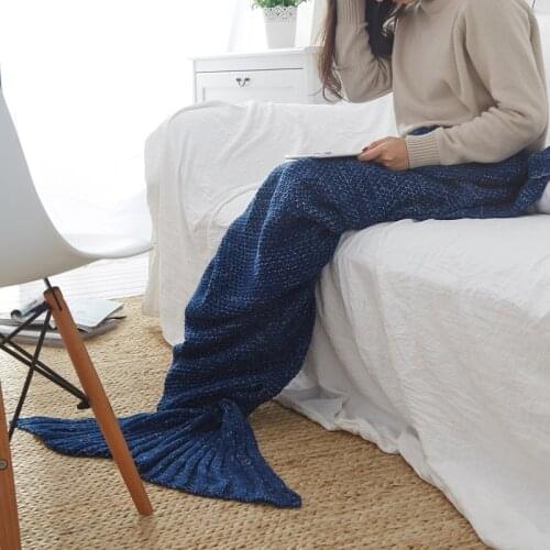 Crocheted Acrylic Mermaid Blanket Baby Kids Adult Mermaid Tail Blanket Plaid Knitted Thread Fish Tail Throw Blanket For Sofa Bed