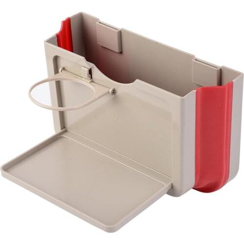 Car Seat Back Storage Box ABS Trash Can Seatback Organizer With Cup Drink Holder Small Food Tray