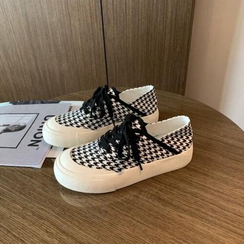 Womens Shoes British Style Canvas Shoes Womens 2021 Summer Plaid Academy Style Casual Shoes Two-Way Wear Board Walking Shoes