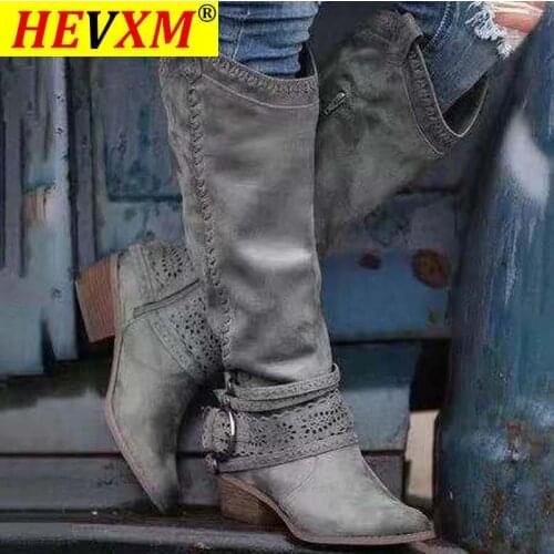 2020 Retro Women Zipper Tall Tube Leather Boots British Style Cosplay Shoes Office Ladies Causal Pattern Hollow Out Boots
