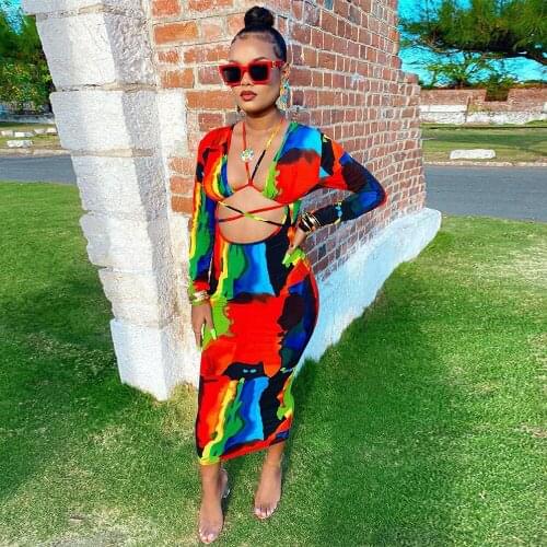 Painted Printing Sexy Bandage Bodycon Dress Women Full Sleeve Waist Band Cut Out Vestidos Streetwear Body-shaping Robe Femme