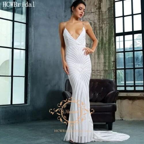 Sexy Evening Dress Backless V Neck Sequin Mermaid Special Occasion Dresses For Women Wedding Party Gowns Plus Size Robe Soiree